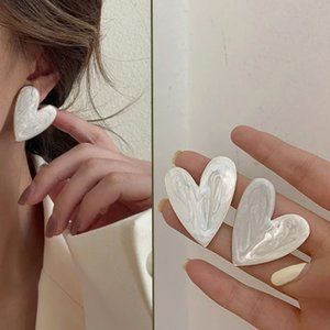 🍏50% OFF/3+...Large Enamel Heart Stud Earrings (White)